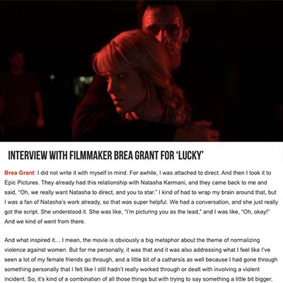 Interview With Filmmaker Brea Grant For ‘Lucky’